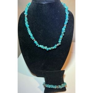 Faux Turquoise and silver Necklace and Bracelet set.  Handcrafted. #156